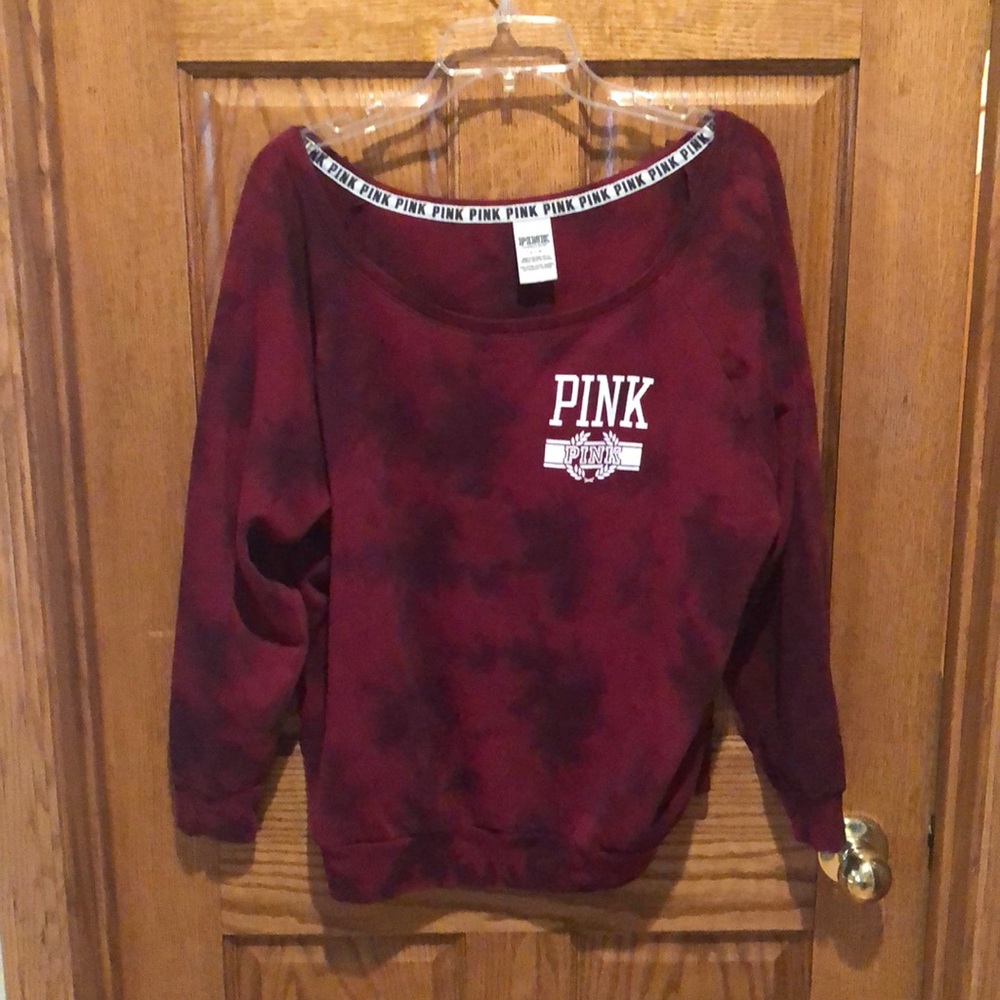 Pink Victoria Secret wide neck sea sweatshirt.